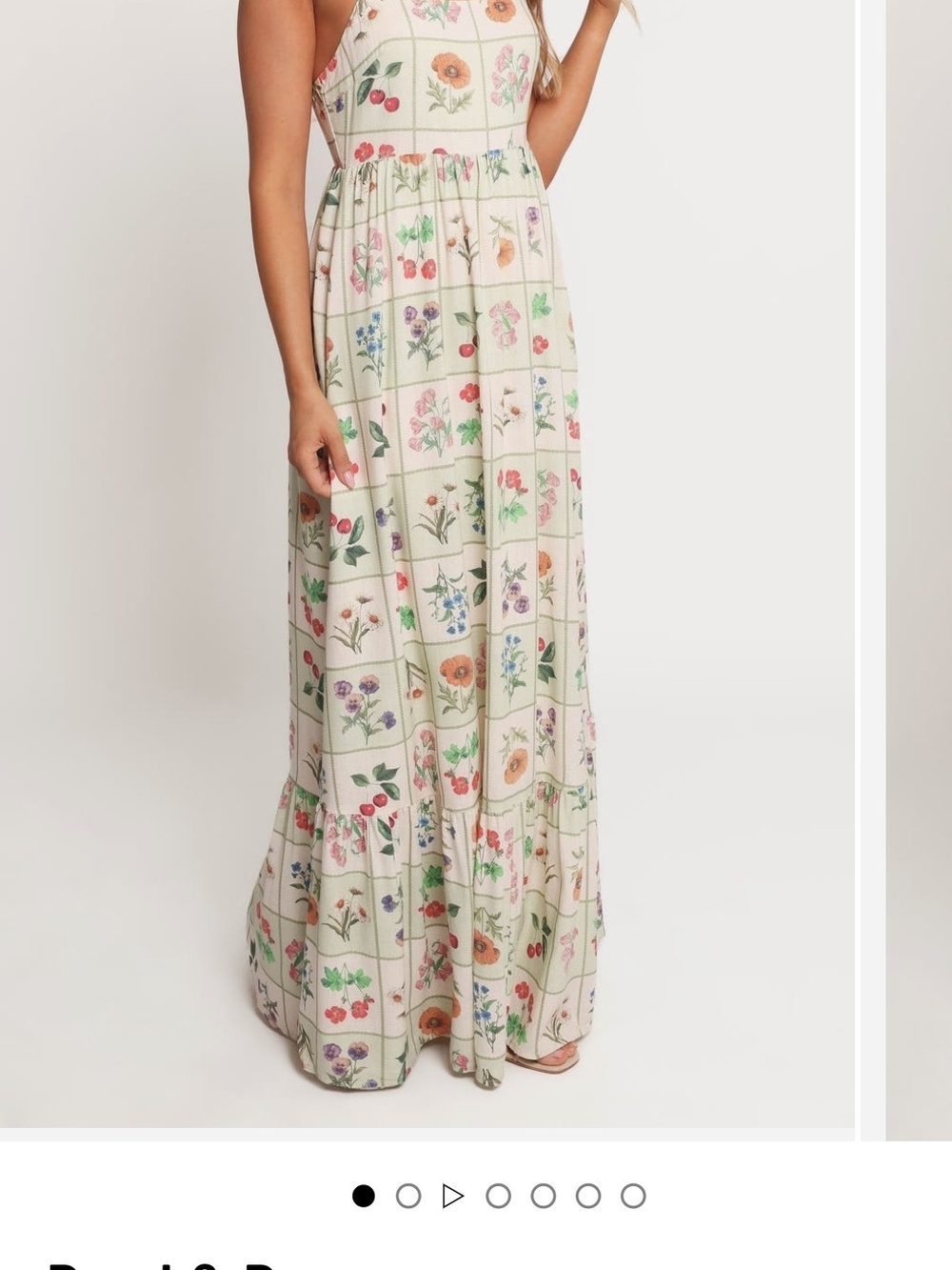 Petal & Pup Cream Maxi Dress with Pastel Floral Grid SZ L